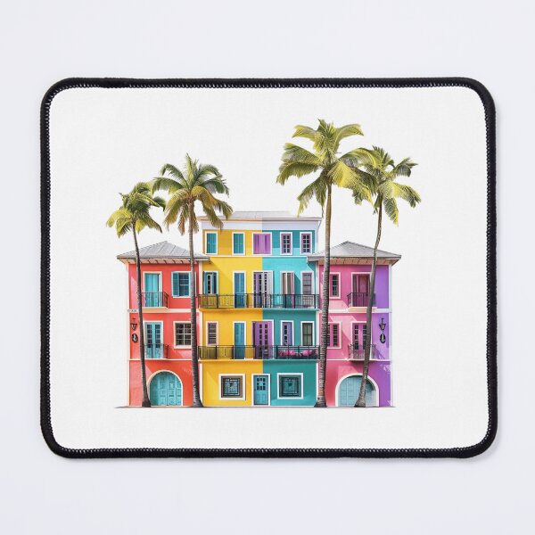 Item preview, Colorful Tropical Architecture with Palm Trees | Caribbean Mediterranean Cityscape designed and sold by Awarrie.