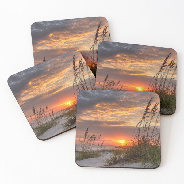 Item preview, Golden Coastal Sunset with Sea Oats and Dramatic Evening Sky designed and sold by Wild Bloom Paws.