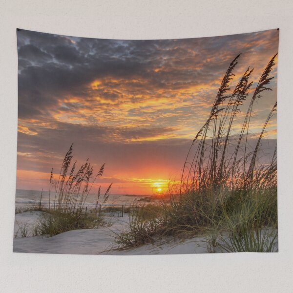 Item preview, Golden Coastal Sunset with Sea Oats and Dramatic Evening Sky designed and sold by Wild Bloom Paws.