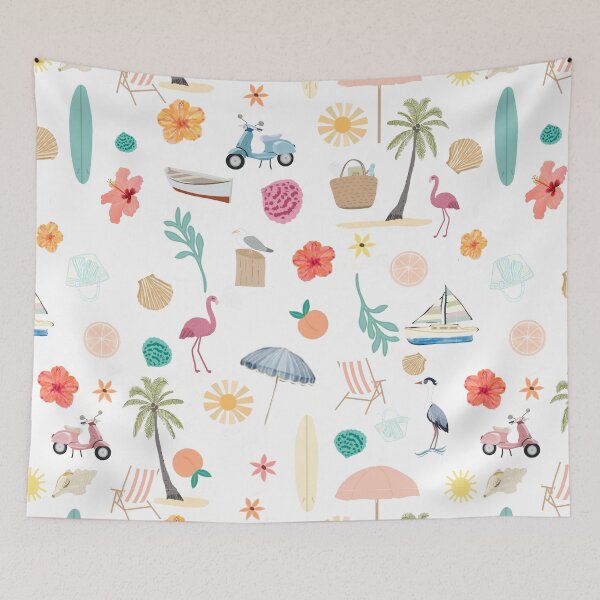 Item preview, Fun beach pattern white background designed and sold by SweetCoolVibes.