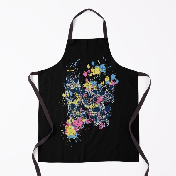 Aperçu de l'œuvre Crânes 073B-C1 - 5 crânes et éclaboussures de peinture - Fond noir créée et vendue par SkullTees.