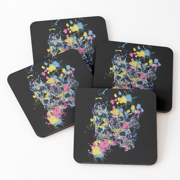 Item preview, Skulls 073B-C1 - 5 Skulls and Paint Splatters - Black Background designed and sold by SkullTees.