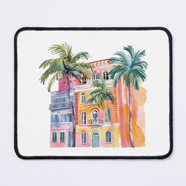 Item preview, Colorful Tropical Building with Palm Trees | Mediterranean Caribbean Architecture designed and sold by Awarrie.