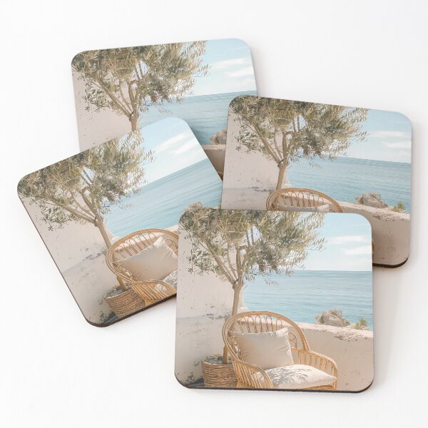 Item preview, Sun Drenched Boho Coastal Patio Rattan Sunbed Art Print designed and sold by Emberearth.