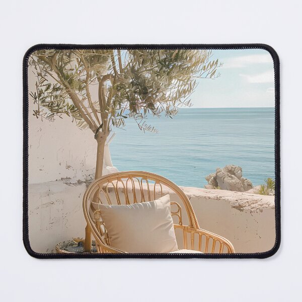Item preview, Sun Drenched Boho Coastal Patio Rattan Sunbed Art Print designed and sold by Emberearth.