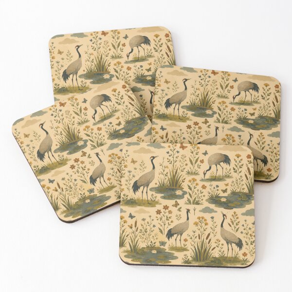 Item preview, Little Forest Friends — Cranes in the Marsh Pattern designed and sold by WanderEastArt.