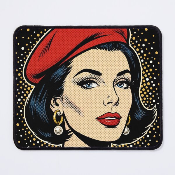Item preview, Red Beret Girl - Pop Art Brunette Comic Portrait designed and sold by MAISON SYLVIE.
