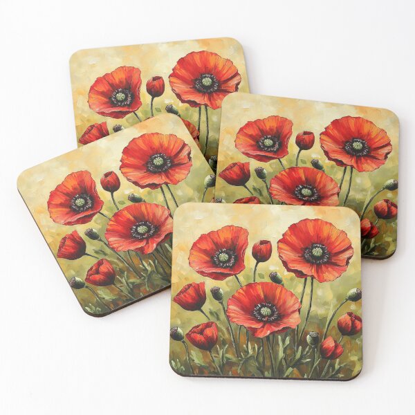 Item preview, Red Poppy Flowers - Digital Acrylic Floral Painting designed and sold by Myra365Art.