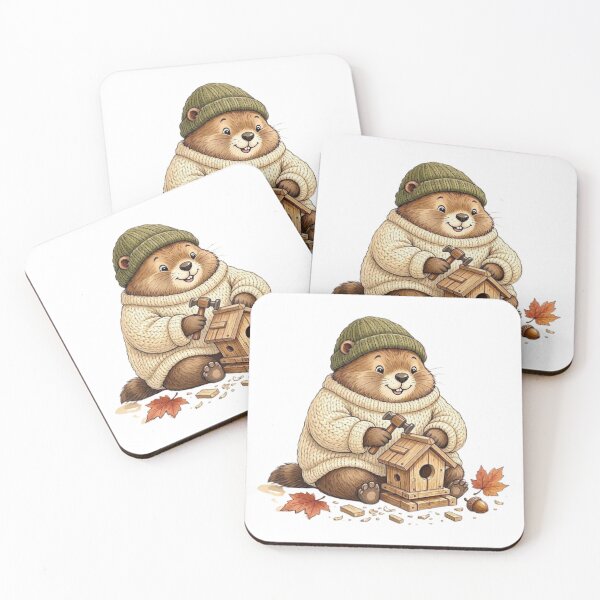 Item preview, Cozy Woodland Beaver Building a Birdhouse | Cute Autumn Animal Illustration designed and sold by vigzhifushions.