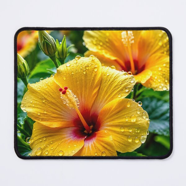 Item preview, Golden Hibiscus Flowers with Dew Drops Tropical Floral Garden designed and sold by Wild Bloom Paws.