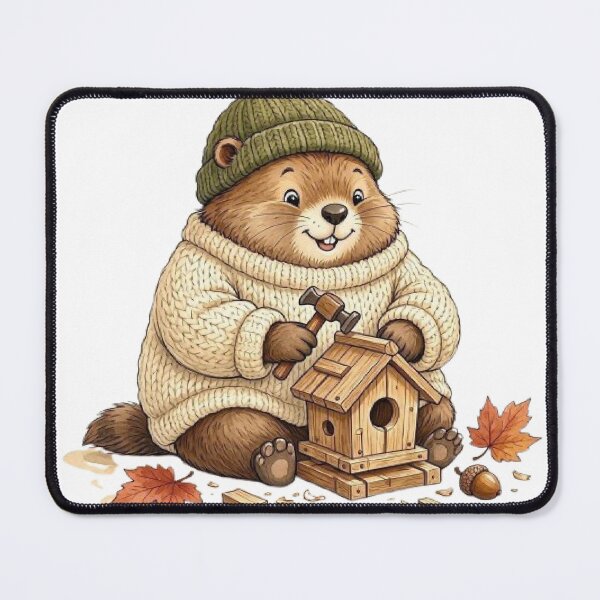 Item preview, Cozy Woodland Beaver Building a Birdhouse | Cute Autumn Animal Illustration designed and sold by vigzhifushions.