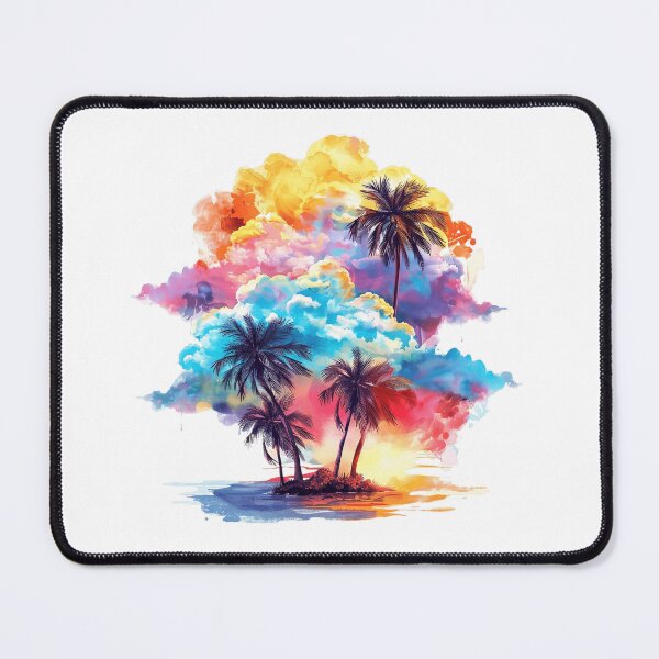 Item preview, Tropical Paradise Sunset | Colorful Clouds & Palm Trees Watercolor Art designed and sold by Awarrie.