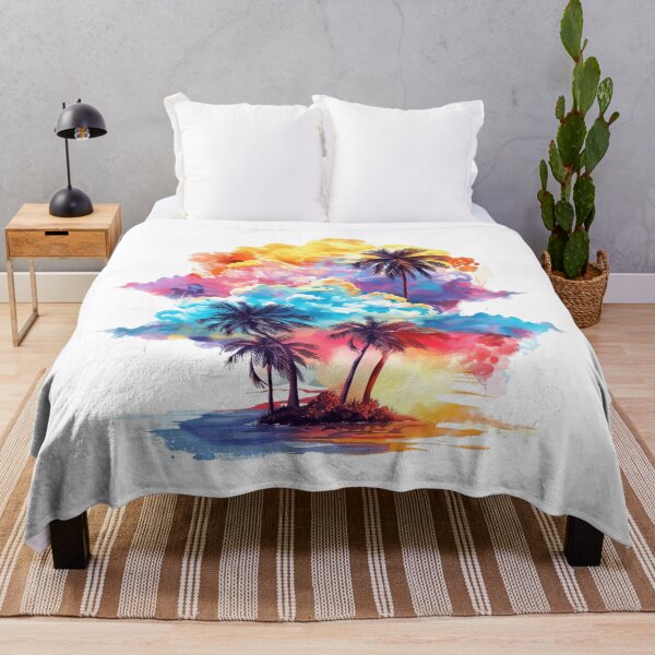 Item preview, Tropical Paradise Sunset | Colorful Clouds & Palm Trees Watercolor Art designed and sold by Awarrie.