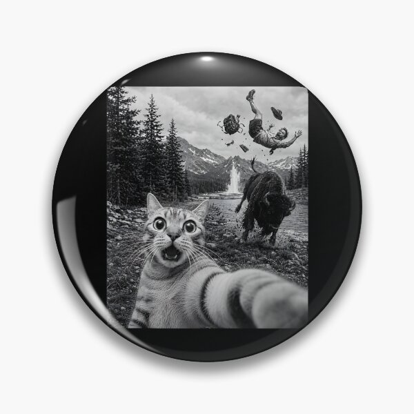 Item preview, Funny Cat Selfie Yellowstone National Park Cows Bison Animal designed and sold by ROUFTOOP.