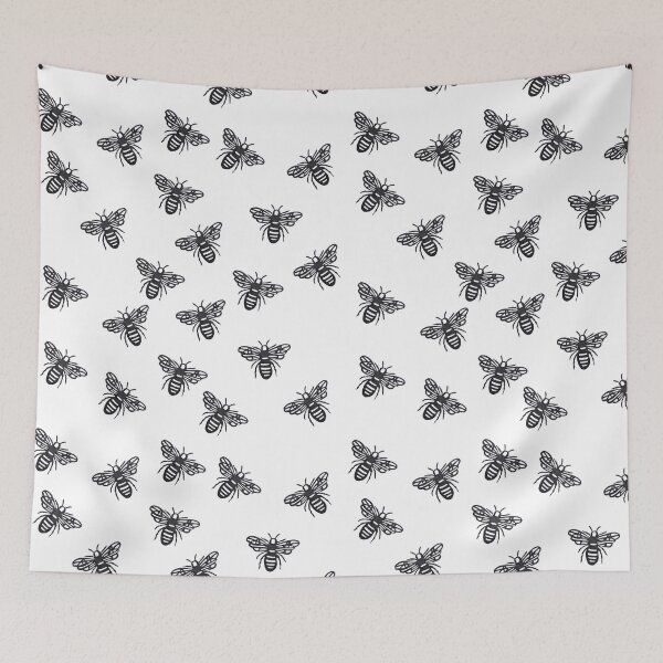 Item preview, Stylized Bees Pattern - Black Ink Insect Drawing designed and sold by BlackNordicLines.