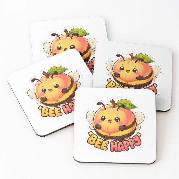 Item preview, Kawaii Peach Bee Happy Cute Fruit Pun designed and sold by RareVisuals.