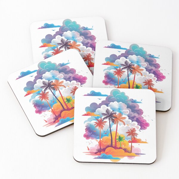 Item preview, Tropical Paradise with Colorful Clouds & Palm Trees | Dreamy Sunset Landscape designed and sold by Awarrie.