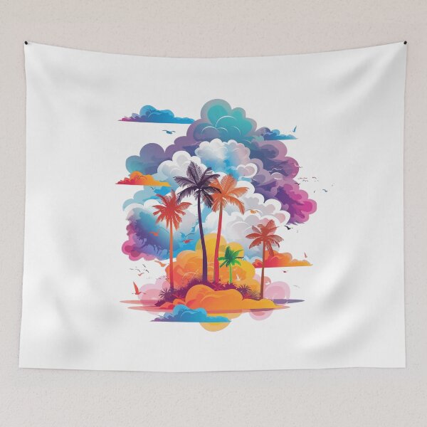 Item preview, Tropical Paradise with Colorful Clouds & Palm Trees | Dreamy Sunset Landscape designed and sold by Awarrie.