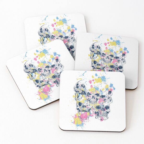 Item preview, Skulls 073W-C1 - 5 Skulls and Paint Splatters - White Background designed and sold by SkullTees.