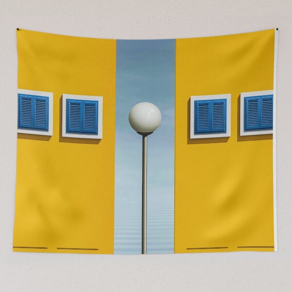 Item preview,  yellow wall blue window with single street lamp designed and sold by mister-john.