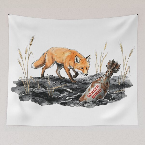 Item preview, Danger Mined - Cautious Fox in Field Illustration designed and sold by SoulPT.