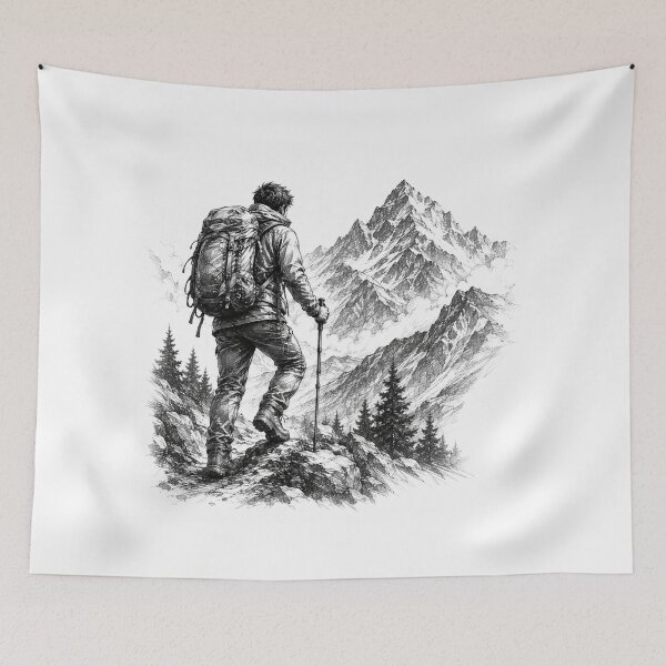 Item preview, Mountain Trekking Sketch Sticker | Hiking Adventure Pencil Art | Outdoor Explorer designed and sold by DKraftz.