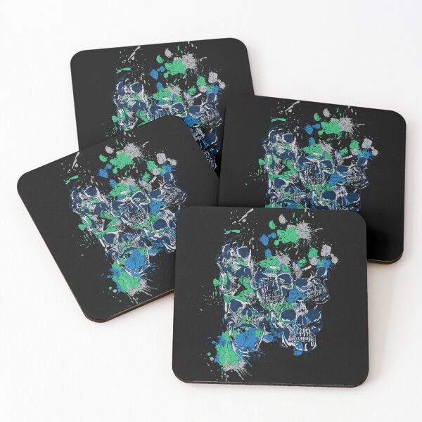 Item preview, Skulls 073B-C2 - 5 Skulls and Paint Splatters - Black Background designed and sold by SkullTees.