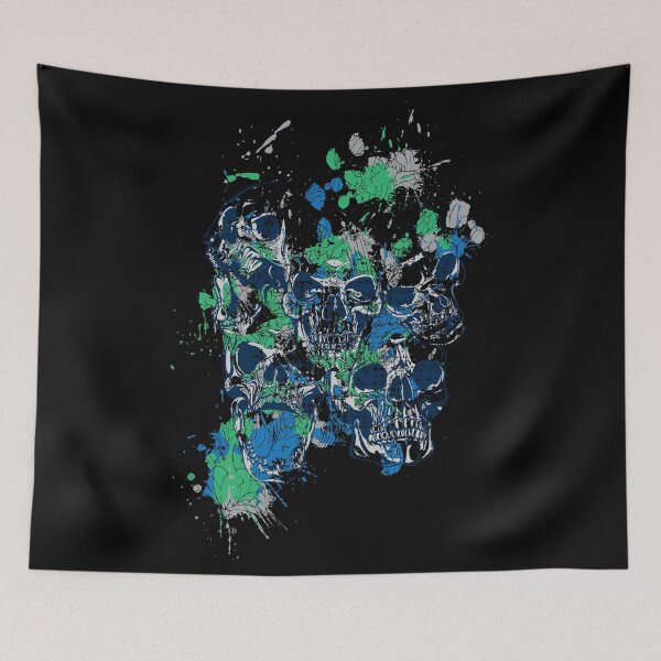 Item preview, Skulls 073B-C2 - 5 Skulls and Paint Splatters - Black Background designed and sold by SkullTees.