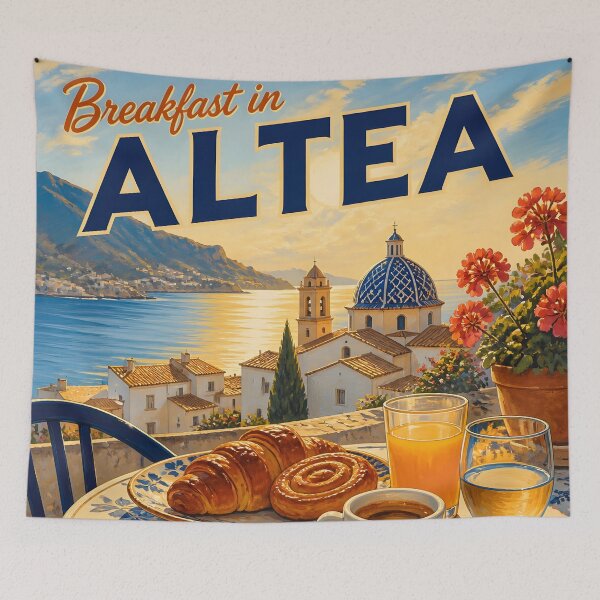 Item preview, Breakfast in Altea, Spain: Scenic -Style Painterly Travel Poster designed and sold by LSVart.