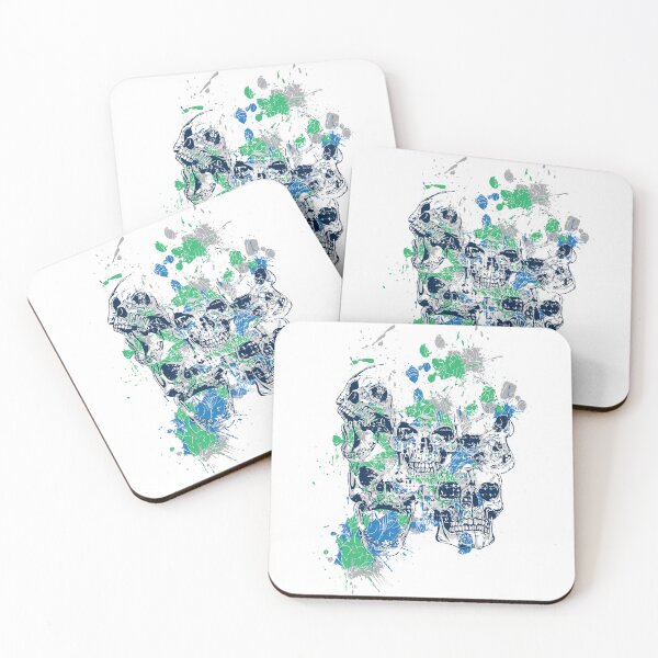 Item preview, Skulls 073W-C2 - 5 Skulls and Paint Splatters - White Background designed and sold by SkullTees.