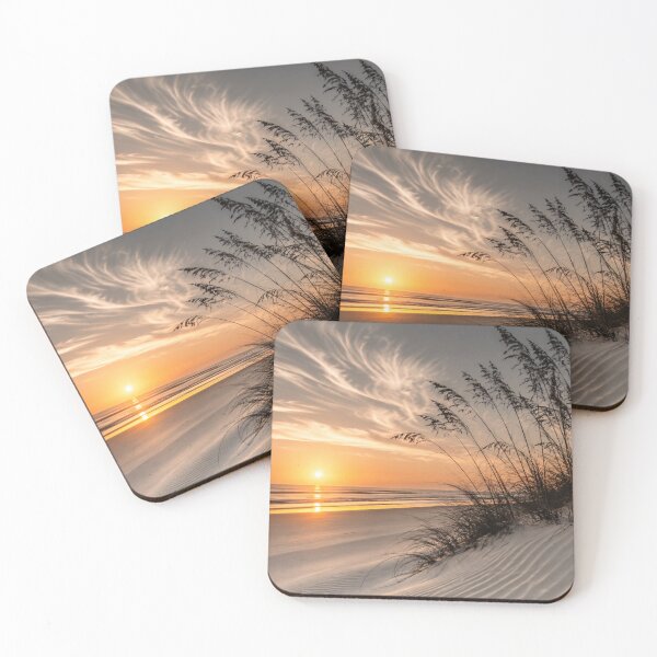 Item preview, Golden Beach Sunrise with Sand Dunes and Sea Oats Coastal Landscape designed and sold by Wild Bloom Paws.