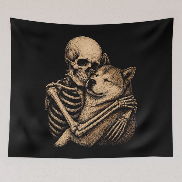 Item preview, Skeleton hugging a cute dog design designed and sold by rafaeltto.
