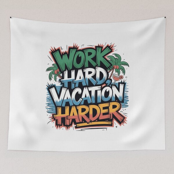 Item preview, Work Hard Vacation Harder T-Shirt | Vibrant Tropical Summer Vacation Graphic Tee designed and sold by RajDeals.
