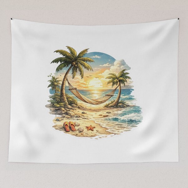 Item preview, Tropical Beach Sunset Sticker | Summer Vacation Travel Art | Island Paradise Aesthetic designed and sold by DKraftz.