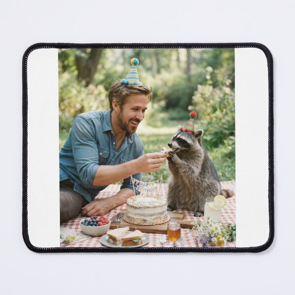 Item preview, Ryan gosling raccoon picnic llamas animal pet nature meme memes funny parody christmas birthday designed and sold by CheeseBlueprint.