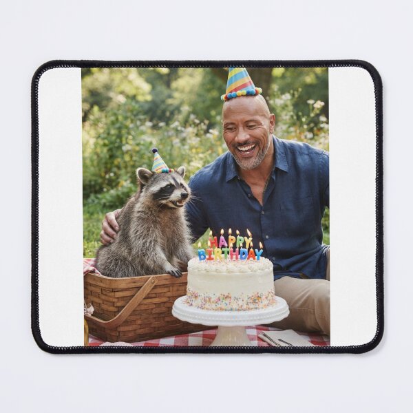 Item preview, Dwayne johnson raccoon picnic llamas animal pet nature meme memes funny parody christmas birthday designed and sold by CheeseBlueprint.