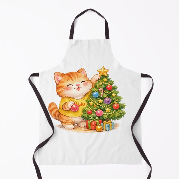 Item preview, Cute Orange Tabby Cat Decorating Christmas Tree Watercolor Kawai designed and sold by Wawa5656.