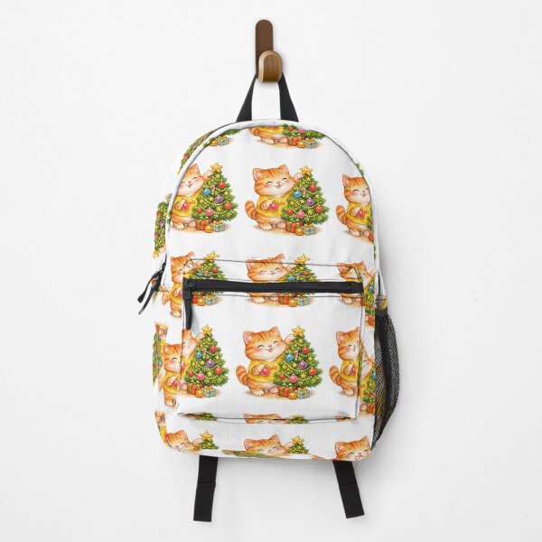 Item preview, Cute Orange Tabby Cat Decorating Christmas Tree Watercolor Kawai designed and sold by Wawa5656.