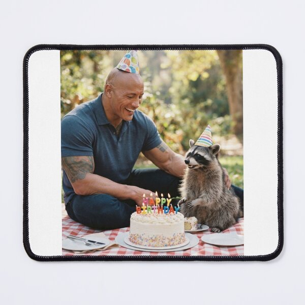 Item preview, Dwayne johnson raccoon picnic llamas animal pet nature meme memes funny parody christmas birthday designed and sold by CheeseBlueprint.