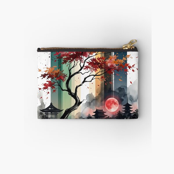Item preview, Japanese Autumn Maple Tree Red Blood Moon Pagoda Lake Graphic designed and sold by PACS0011.