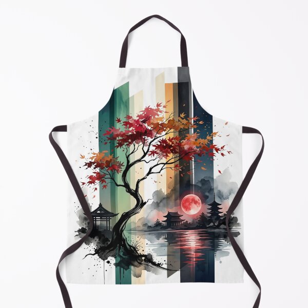 Item preview, Japanese Autumn Maple Tree Red Blood Moon Pagoda Lake Graphic designed and sold by PACS0011.