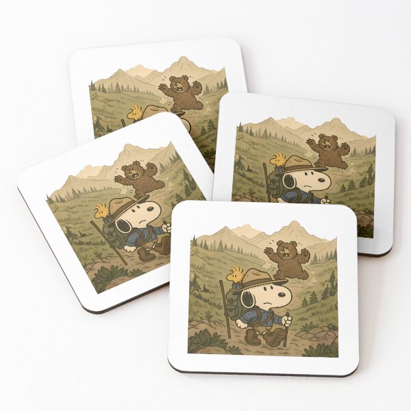 Item preview, Snoopy Hiking  Vintage Wilderness Art With  Bear Chase designed and sold by PlasticandyShop.