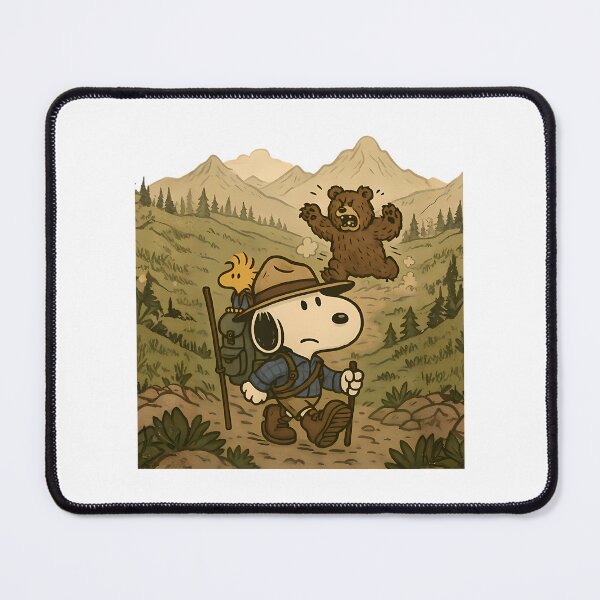 Item preview, Snoopy Hiking Vintage Wilderness Art With Bear Chase designed and sold by PlasticandyShop.