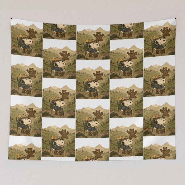 Item preview, Snoopy Hiking  Vintage Wilderness Art With  Bear Chase designed and sold by PlasticandyShop.