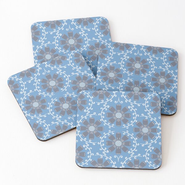 Item preview, Daisy Vine - Charcoal Blue and White on French Blue designed and sold by artistmaria.