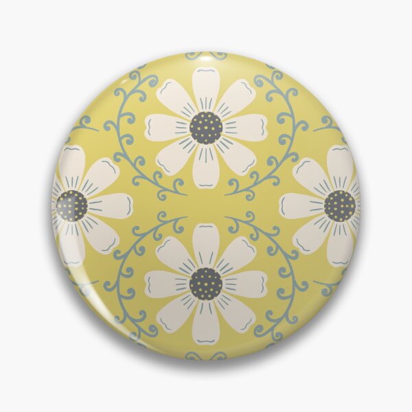 Item preview, Daisy Vine - Cream and Muted Blue on Mustard Yellow designed and sold by artistmaria.