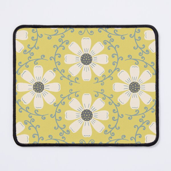 Item preview, Daisy Vine - Cream and Muted Blue on Mustard Yellow designed and sold by artistmaria.