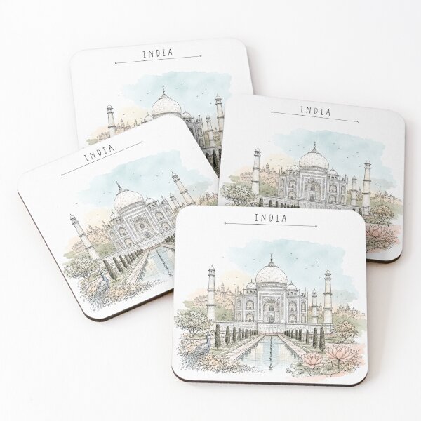 Item preview, India Taj Mahal Vintage Travel Poster Minimal Watercolor designed and sold by Sketchbook Studio by Aqsaa.