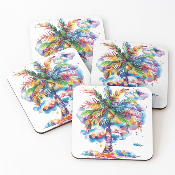 Item preview, Colorful Rainbow Palm Tree with Dreamy Clouds | Tropical Botanical Art designed and sold by Awarrie.