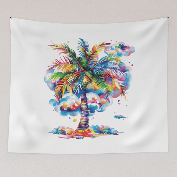 Item preview, Colorful Rainbow Palm Tree with Dreamy Clouds | Tropical Botanical Art designed and sold by Awarrie.